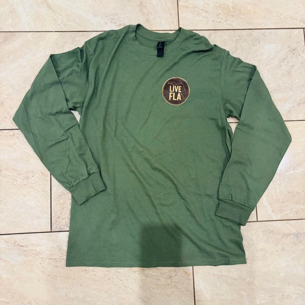 Gildan Live FLA Florida Christmas Snow Globe Long Sleeve T-Shirt Mens Medium